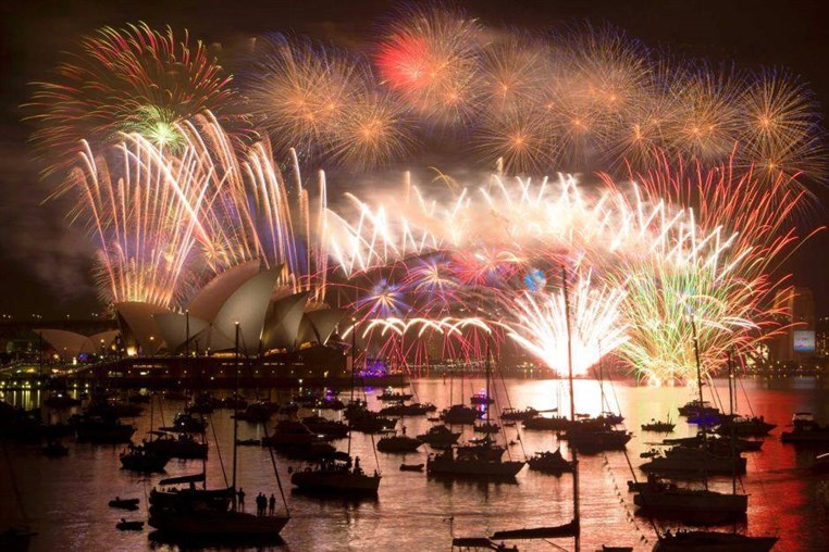 Fireworks light up the Sydney Harbour Bridge Australia 